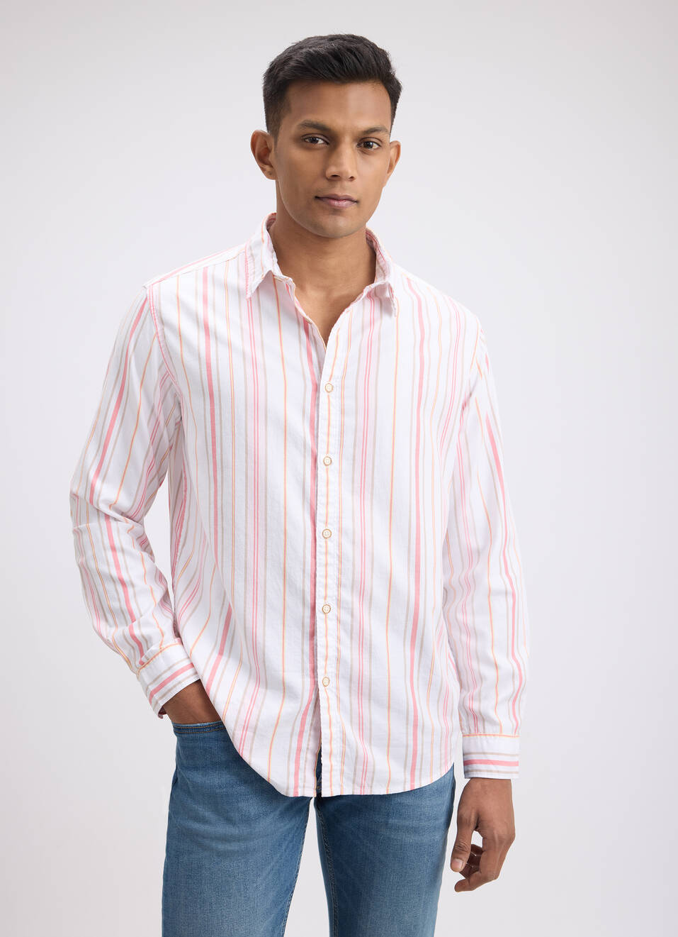 Men Off White Stripe Full Sleeve Shirt, , large image number 1