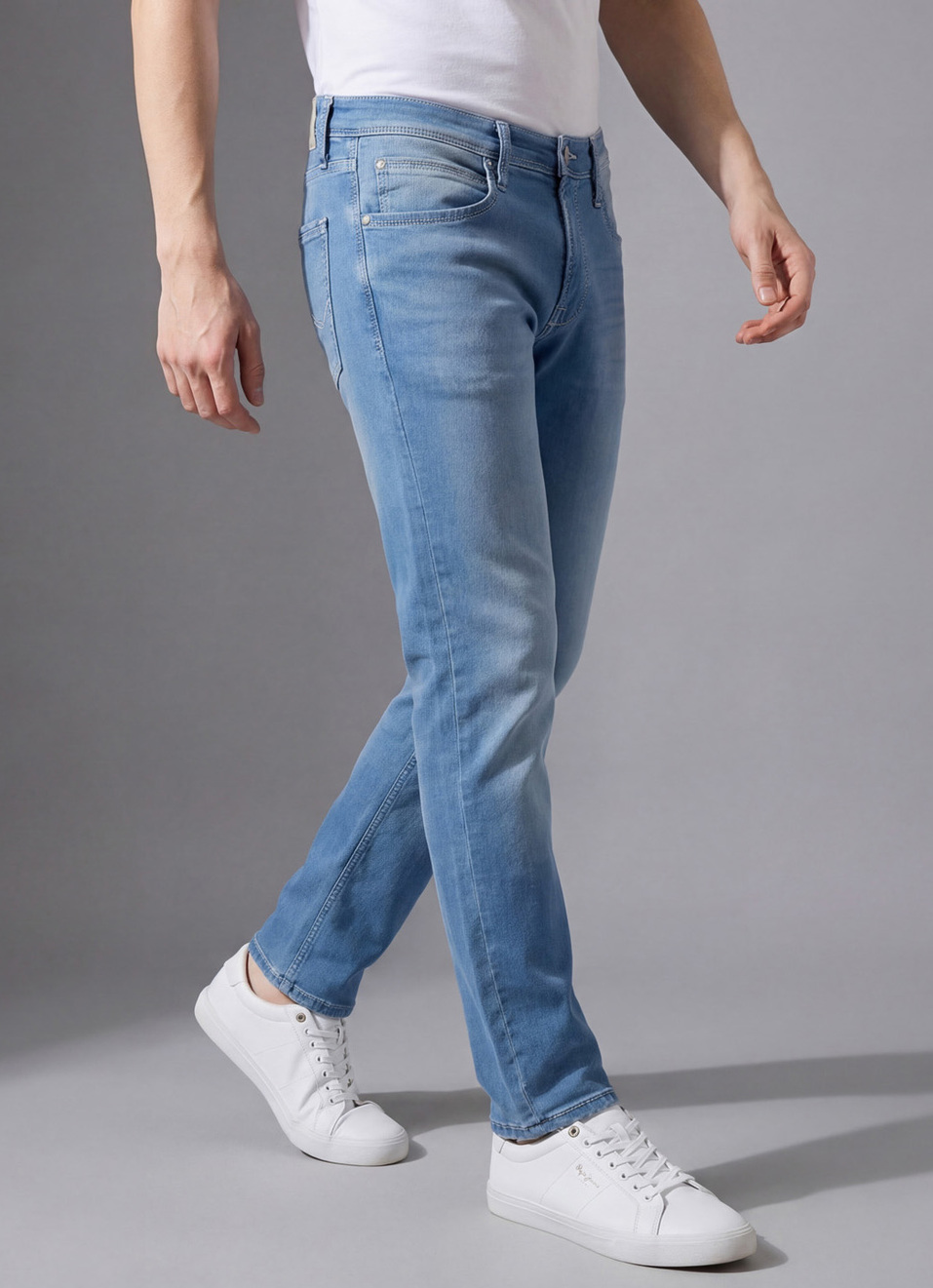 Men Light Blue Mid Rise Slim Fit Gymindigo Jeans, , large image number 0