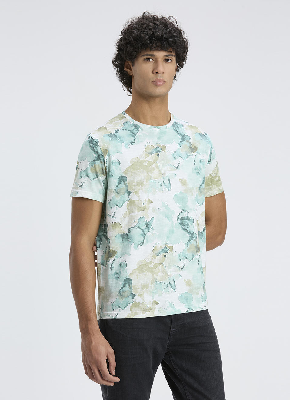 Men Beige Abstract Print Short Sleeve T-shirt, , large image number 3
