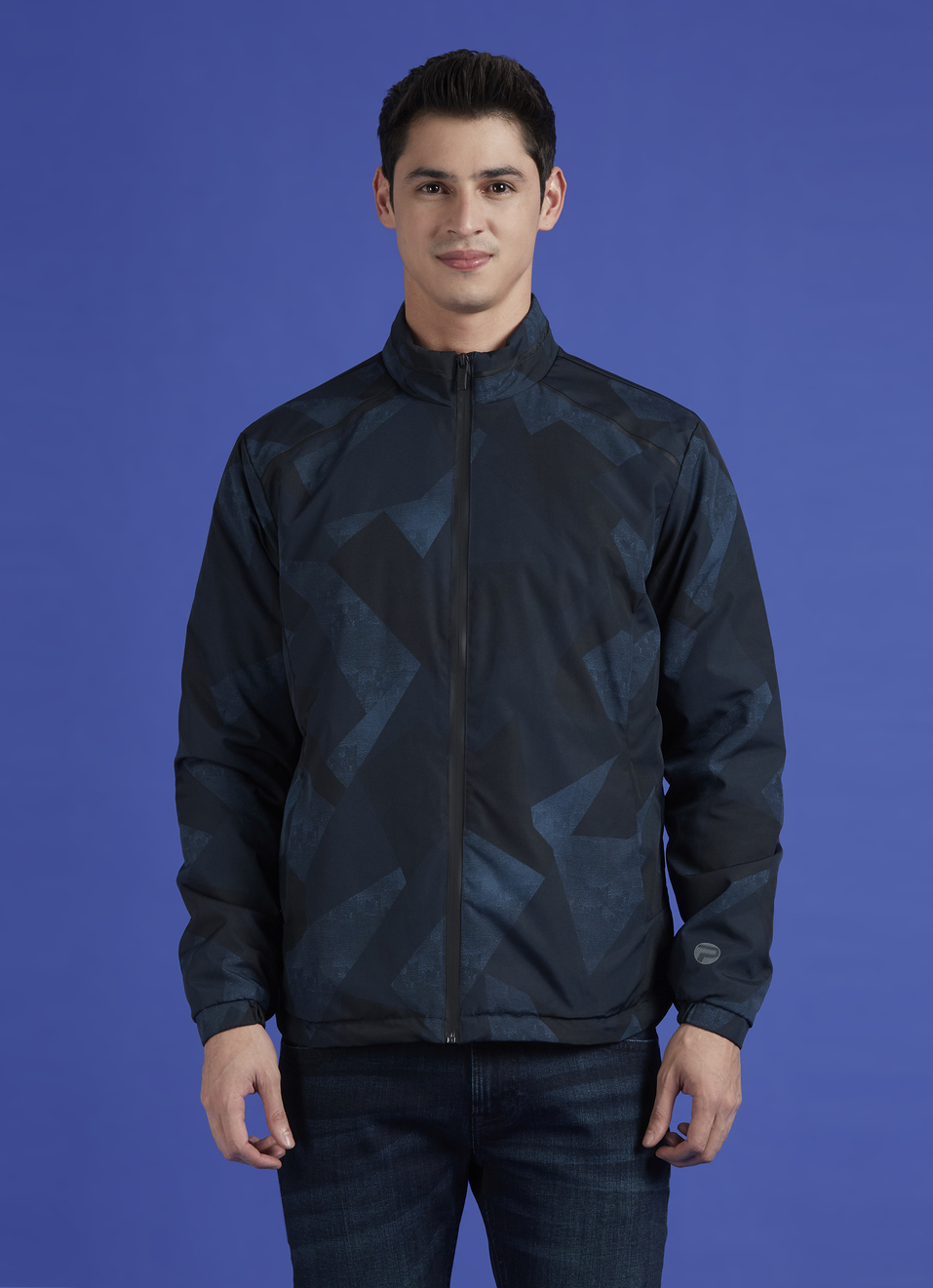 Black Abstract Print Full Sleeve Lightweight Jacket, , large image number 1