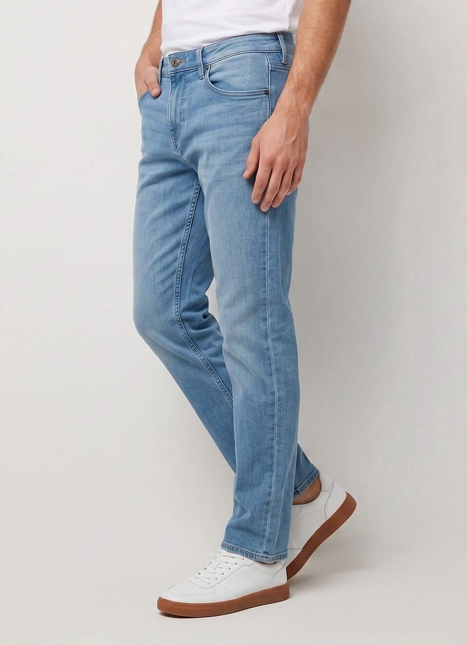 Men Blue Straight Fit Mid Rise Stretchable Jeans, , large image number 0