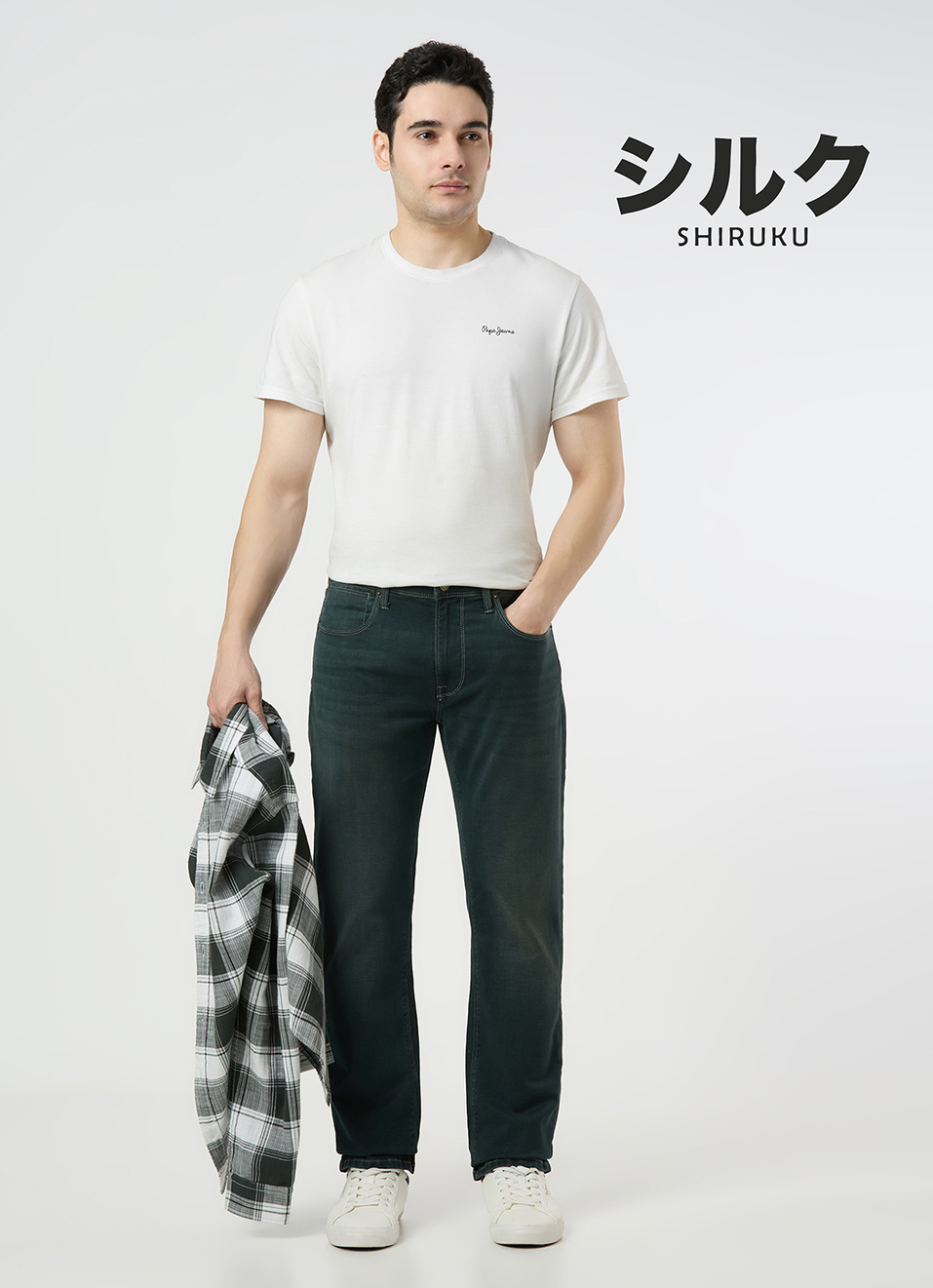 Men Green Mid Rise Straight Fit Textured Jeans, , large image number 1