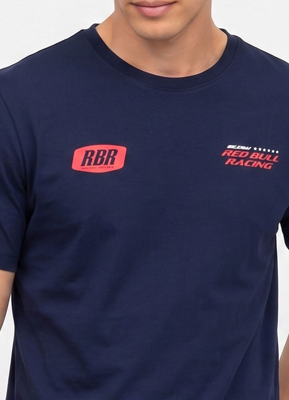 Men Blue Back Print Crew Neck T-shirt