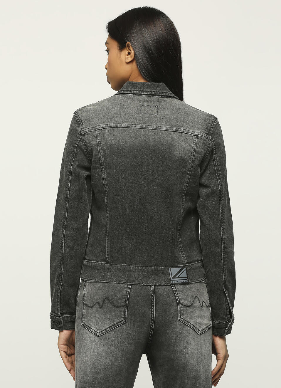 Black Front Pocket Trucker Denim Jacket, , large image number 2