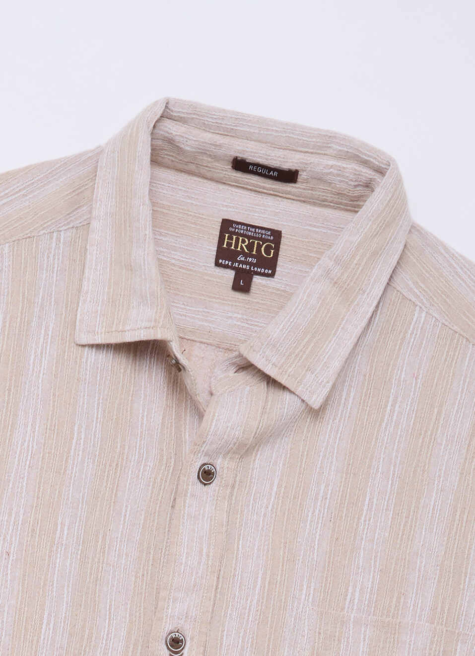 Men Beige Striped Dobby Long Sleeve Shirt, , large image number 6