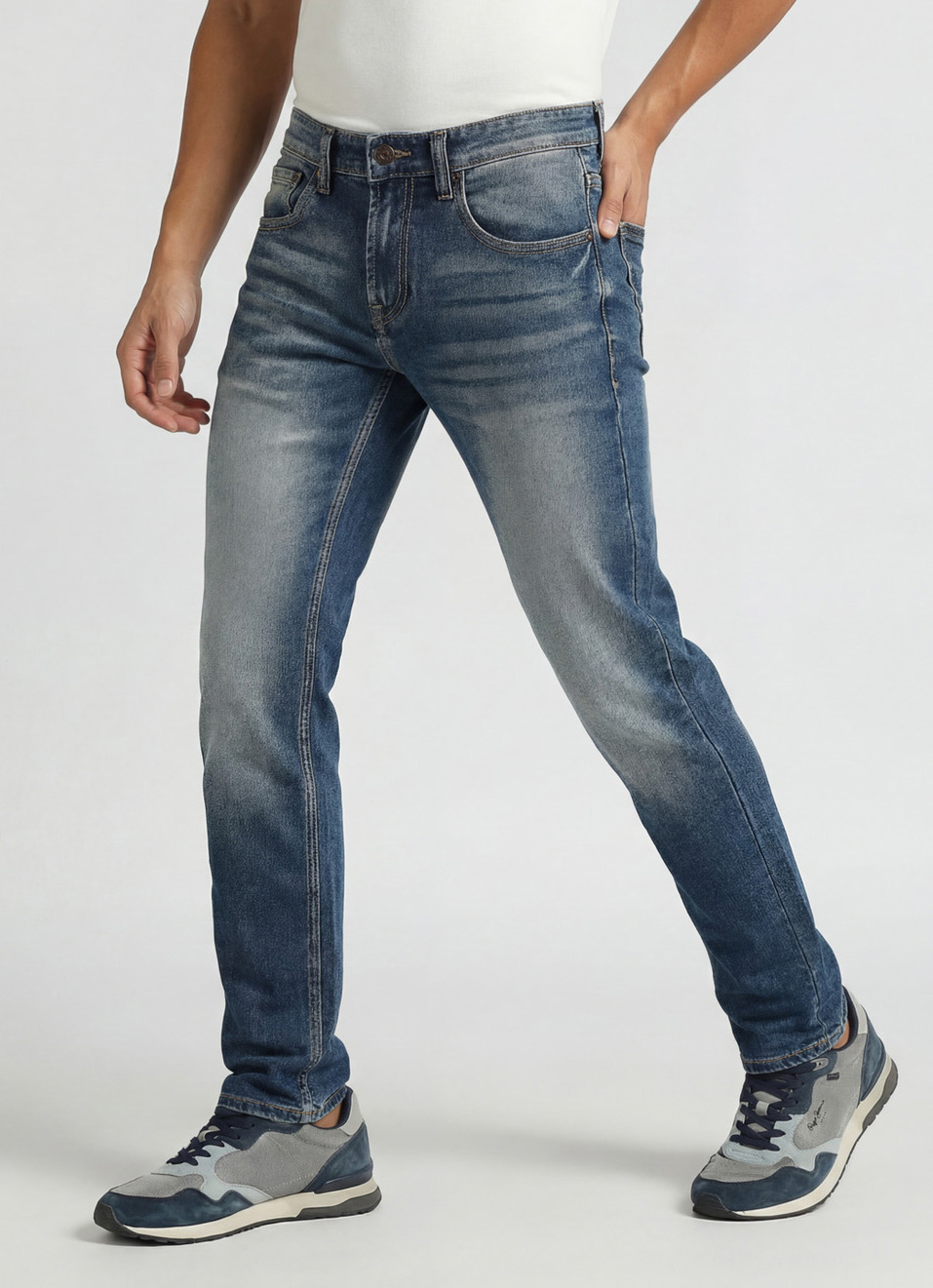 Vapour Blue Low Rise Tapered Jeans, , large image number 0