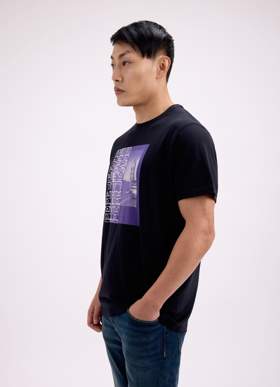 Men Black Photographic Print Short Sleeve T-shirt, , large image number 3