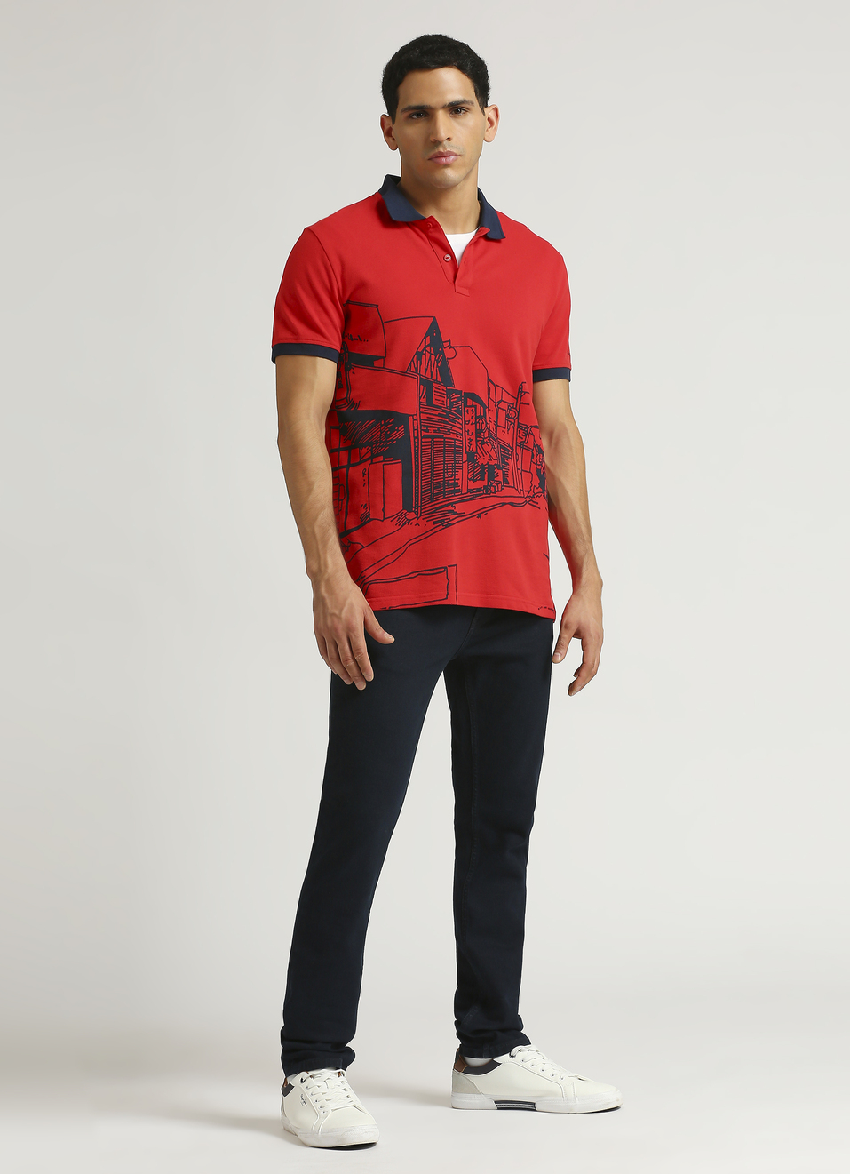 White Placed Print Trendy Pique Short Sleeve Polo, , large image number 5