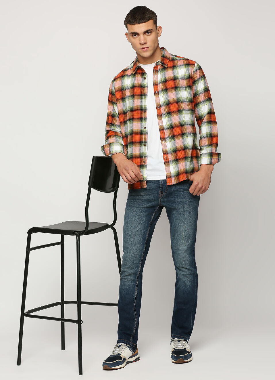 Orange Checks Full Sleeve Shirt, , large image number 6