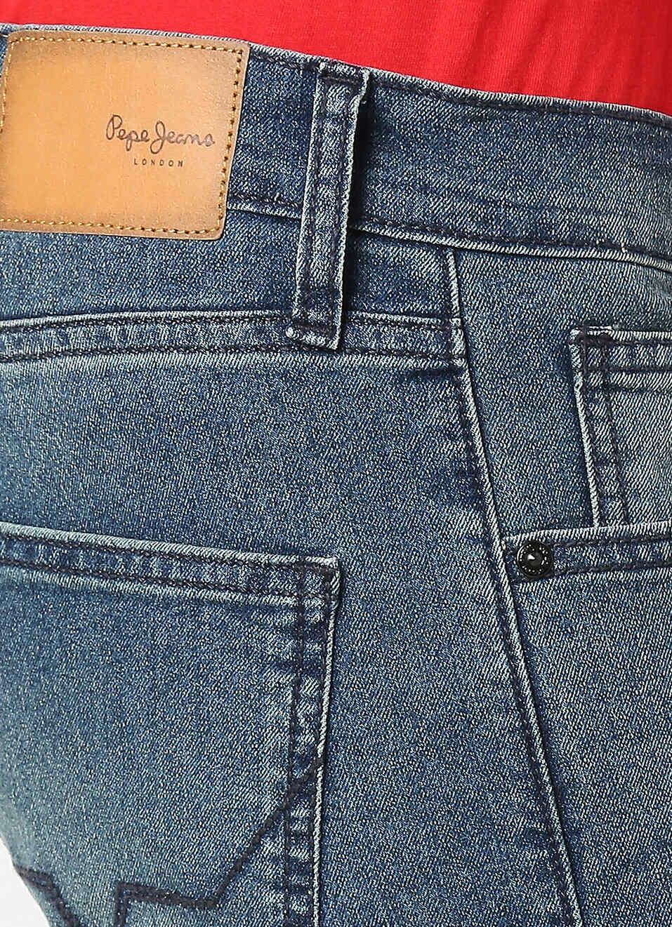 TAPERED VAPOUR Low Rise Jeans, Med Blue Denim, , large image number 4