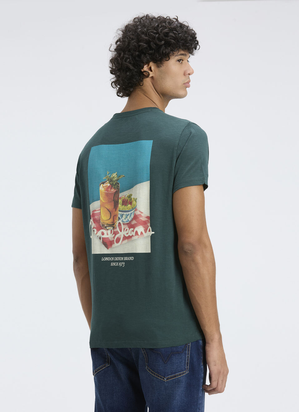 Men Green Back Graphic Print Short Sleeve T-shirt, , large image number 2