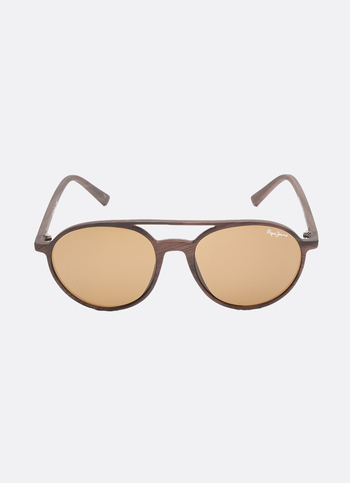 Brown Print Line Round Full Rim Sunglasses