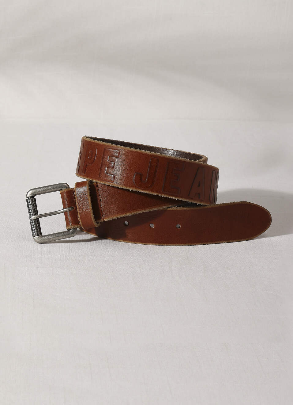 Brown Embossed Leather Belt, , large image number 0