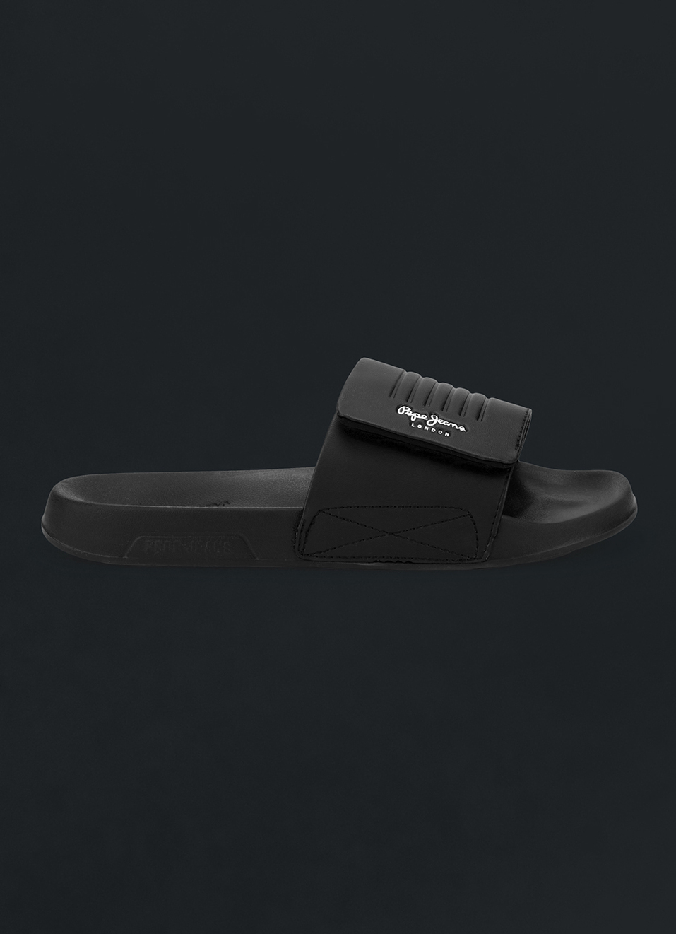 Men Black Solid Velcro Strap Slides, , large image number 5