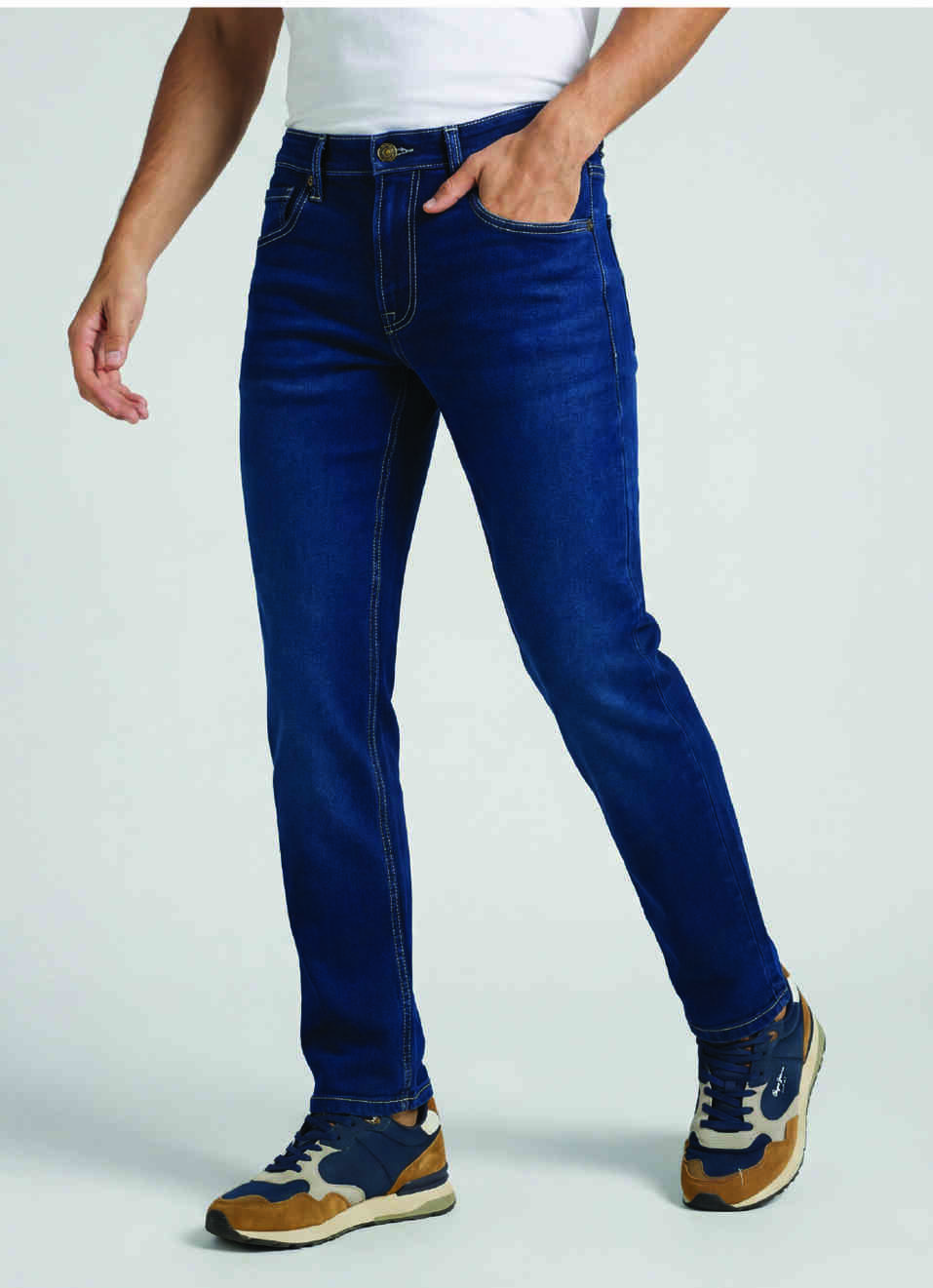 Men Blue Mid Rise Slim Fit Textured Jeans, , large image number 0