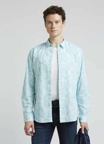 Blue Botanical Print Full Sleeve Shirt