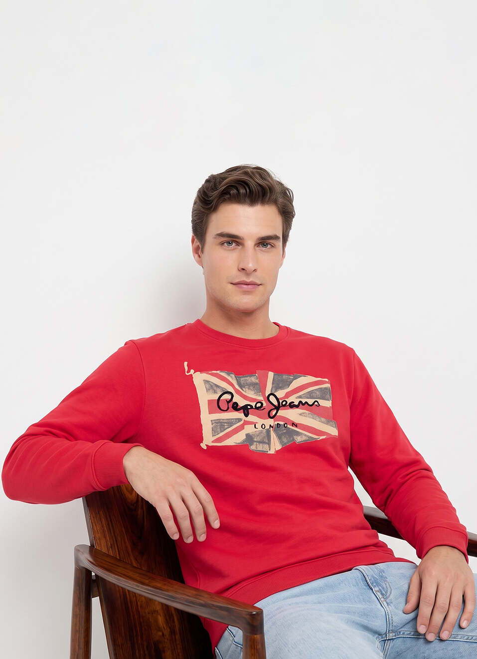 Men Red Placement Print Full Sleeve Sweatshirt, , large image number 0