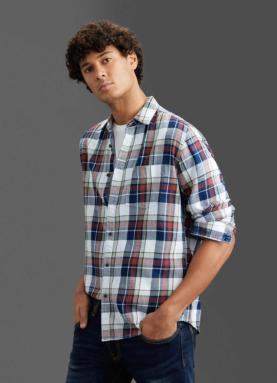 Mens Red Checked Full Sleeves Shirt, , large image number 7