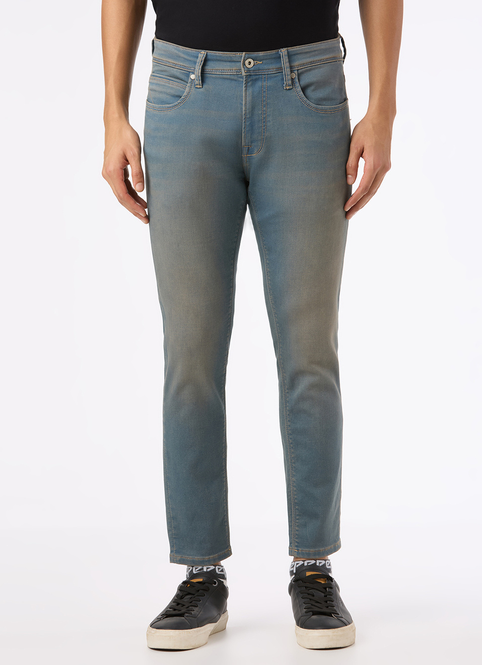 Men Blue Mid Rise Skinny Fit Gymindigo Jeans, , large image number 2