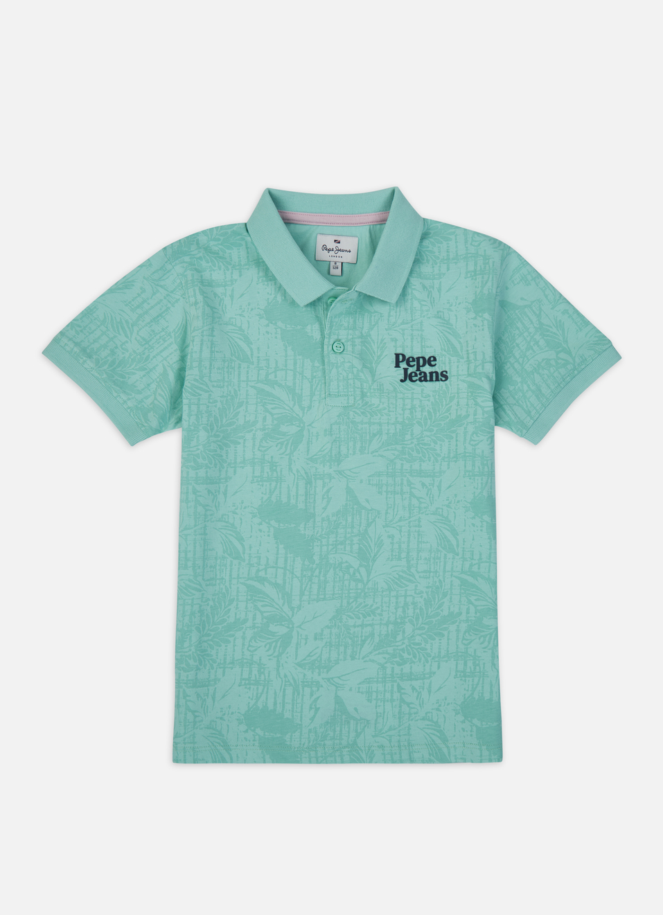 Boys Green All Over Floral Print Short Sleeve Polo, , large image number 0