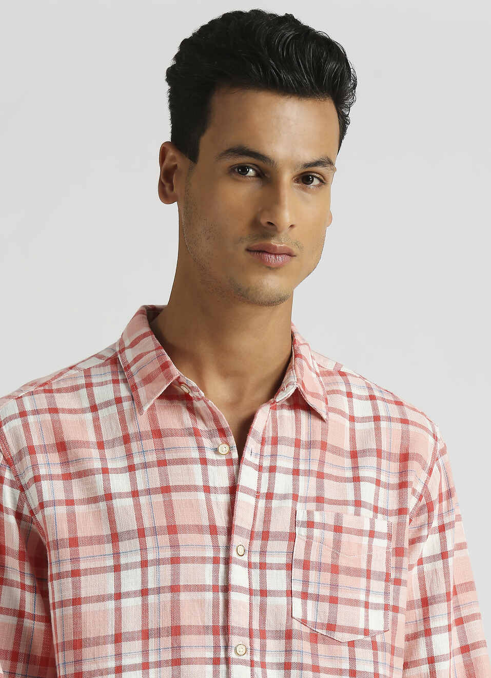 Peach Checks Yarn Dyed Long Sleeve Shirt, , large image number 4