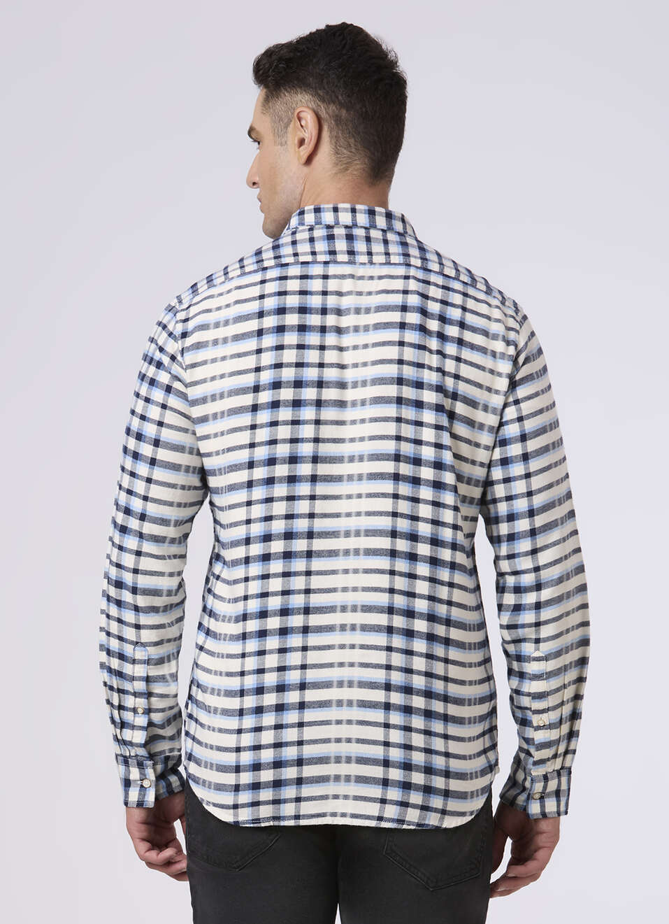 Men White Checked Flannel Casual Shirt, , large image number 2