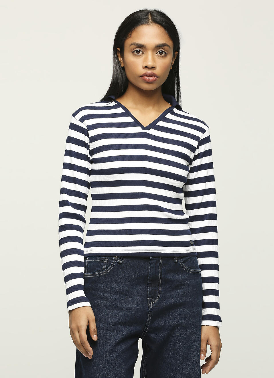 Navy Striped Full Slevee T-shirt, , large image number 1