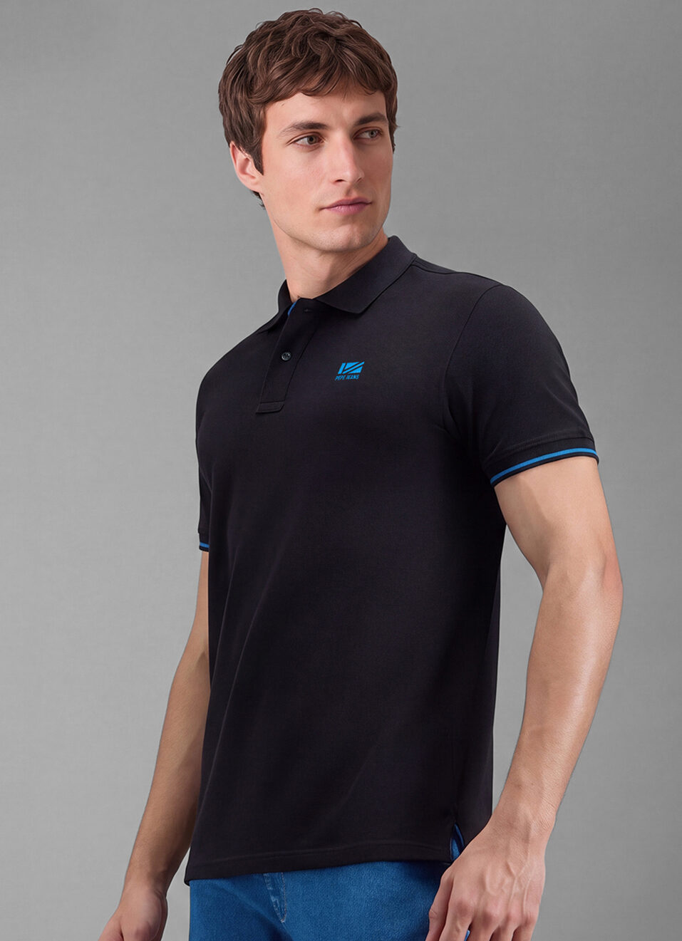 Men Black Solid Polo Collar T-shirt, , large image number 2