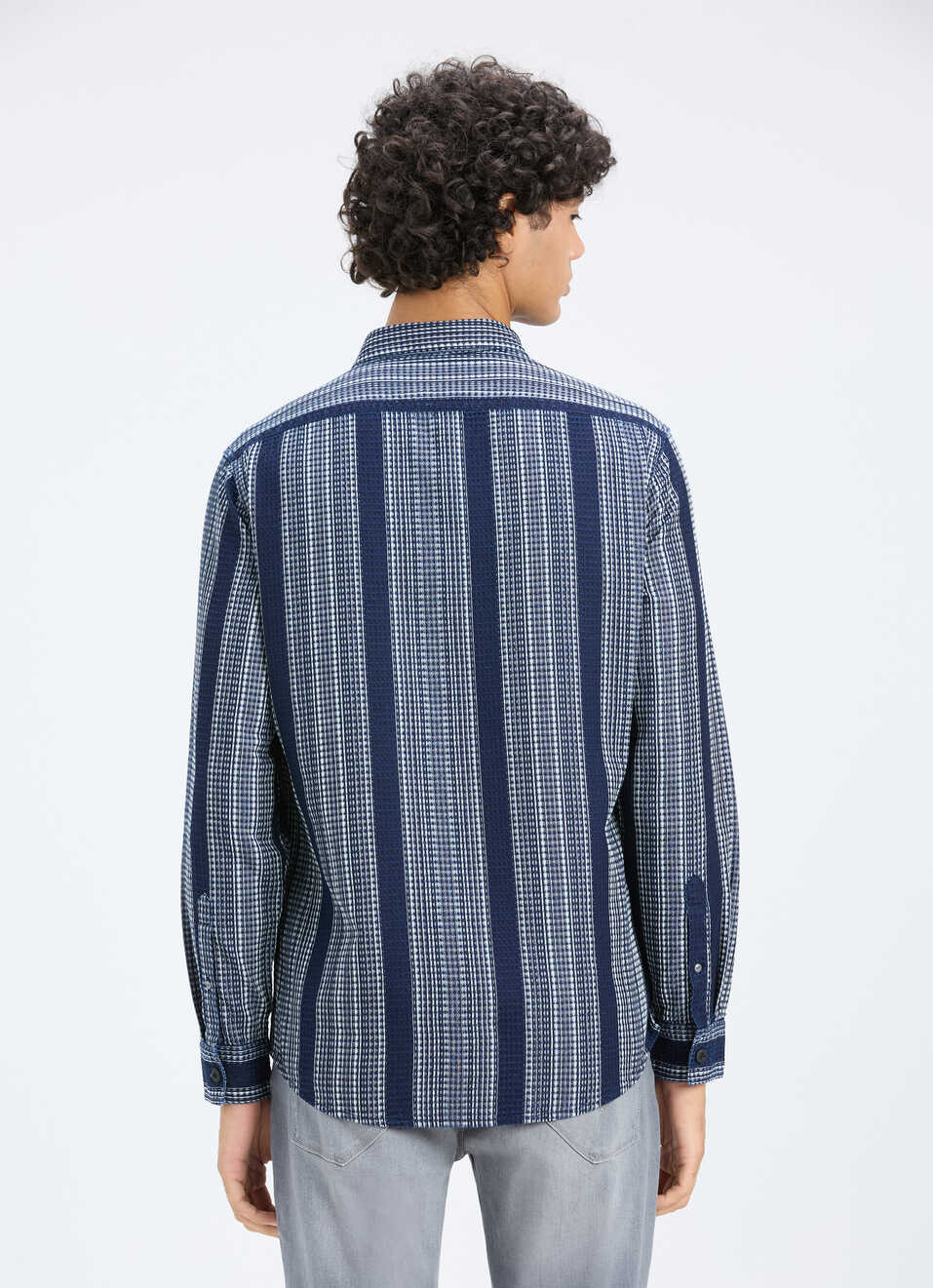 Men Blue Stripe Full Sleeve Shirt, , large image number 2