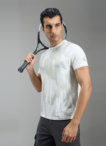 Men Off White Abstract Print Slim Fit T-shirt
