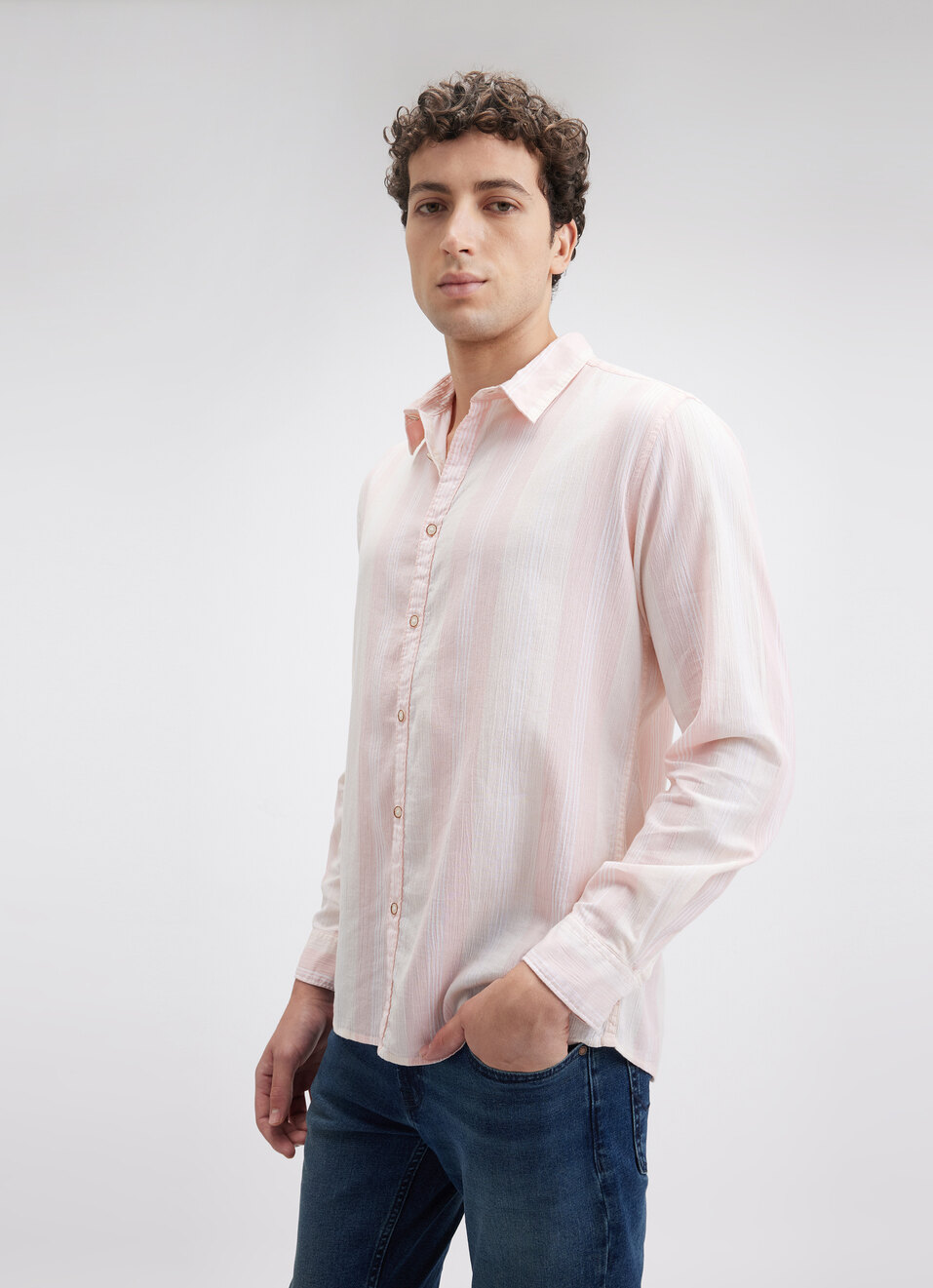 Men Peach  Vertical Stripe Full Sleeve Shirt, , large image number 3