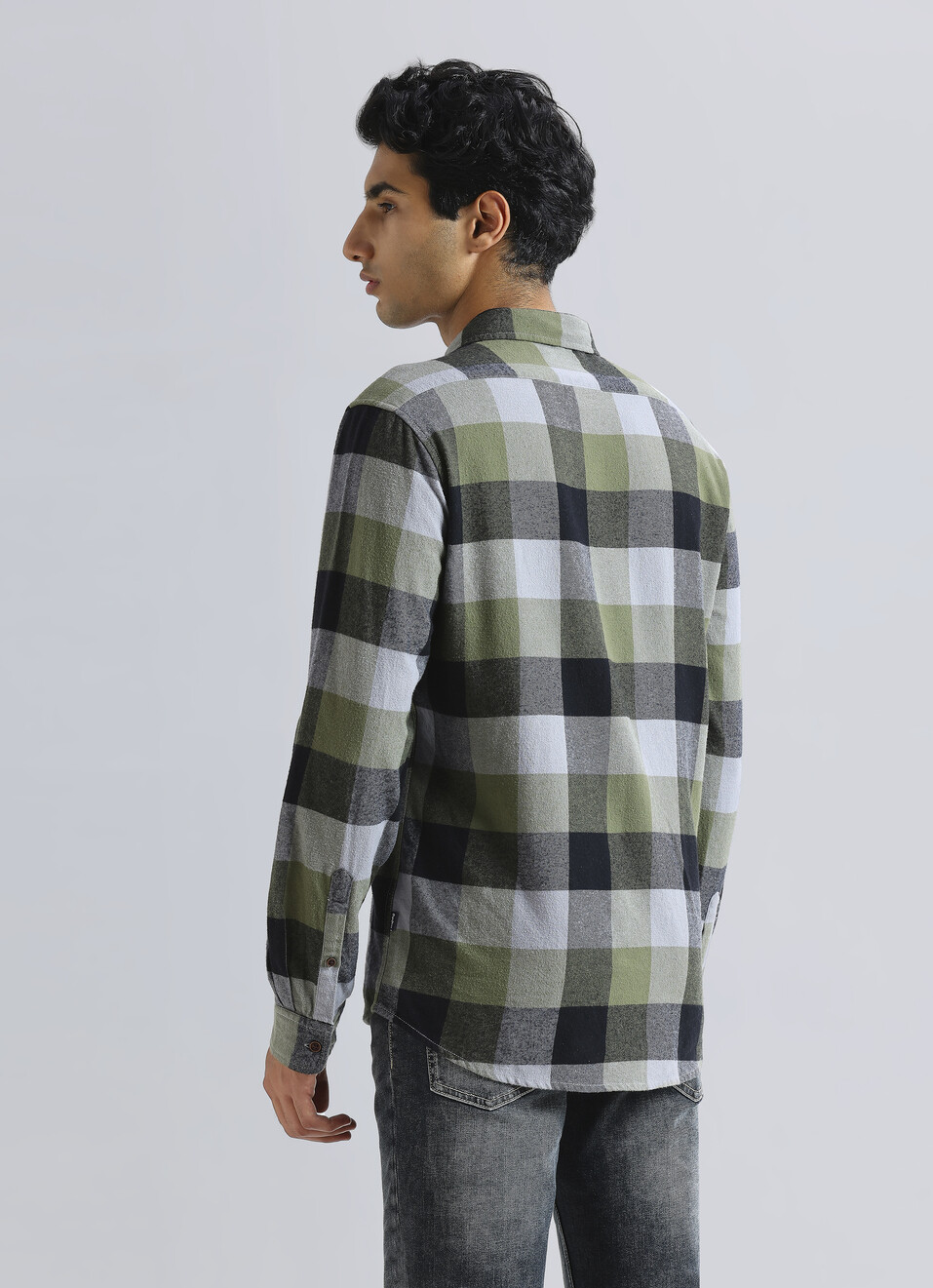 Olive Checked Full Sleeve Shirt, , large image number 2