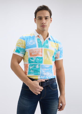 Men White Photographic Print Short Sleeve Polo