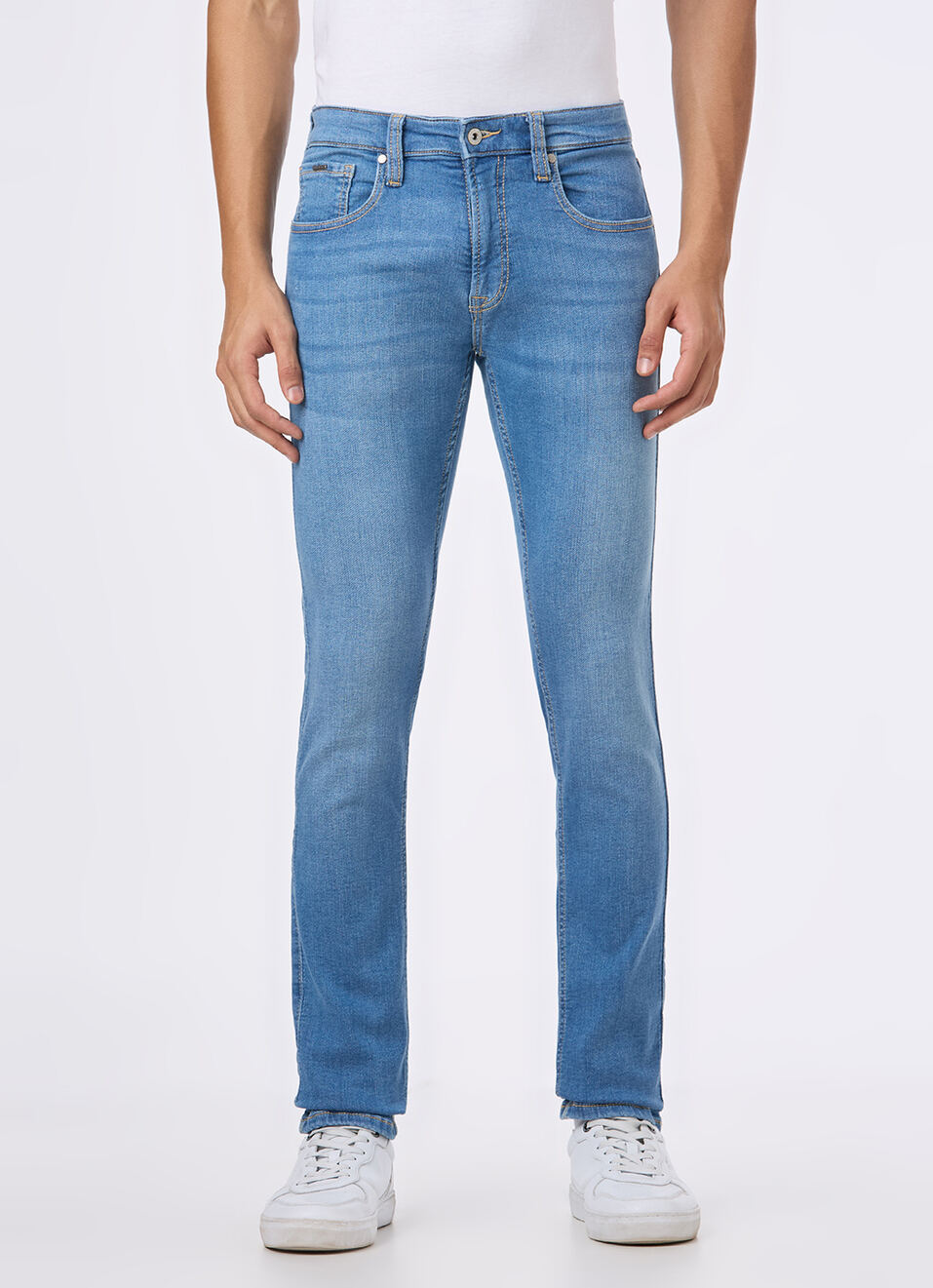 Men Blue Mid Rise Slim Fit Powerflex Jeans, , large image number 2