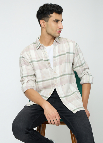 Men Olive Green Checked Shirt