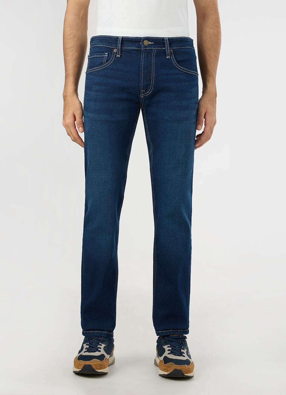 Men Blue Mid Rise Slim Fit Textured Jeans, , large image number 2