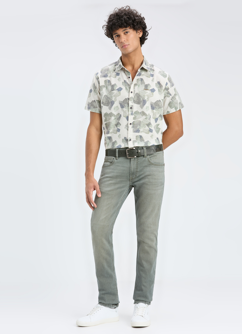 Men Olive Camouflage Print Short Sleeve Shirt, , large image number 5