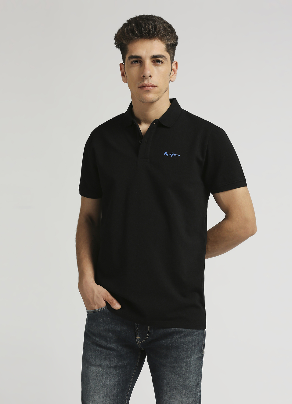 Black Premium Logo Print Short Sleeve Polo, , large image number 0