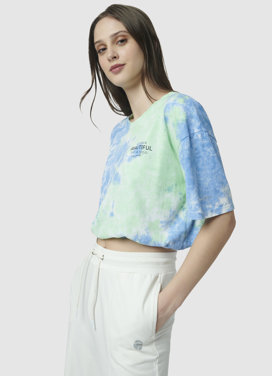 Elasticated Hem Tie & Dye Print T-shirt, , large image number 3