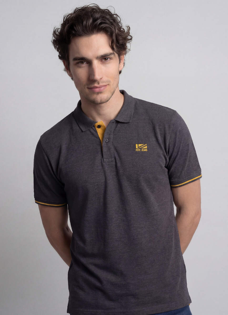 Men Grey Solid Short Sleeves Polo, , large image number 0