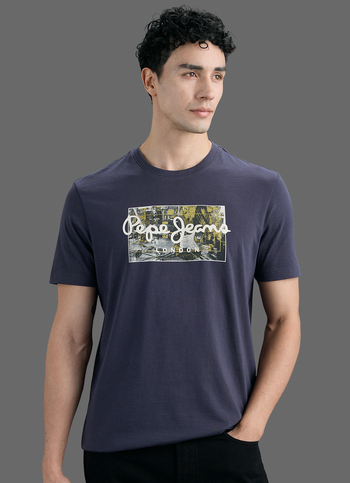 Men Grey Printed Slim Fit Short Sleeve T-shirt