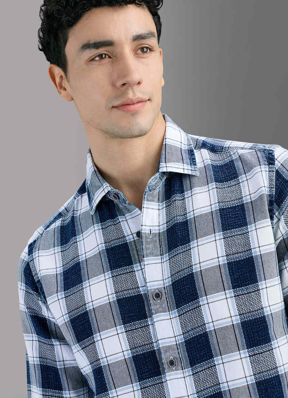 Men Navy Checked Shirt, , large image number 4