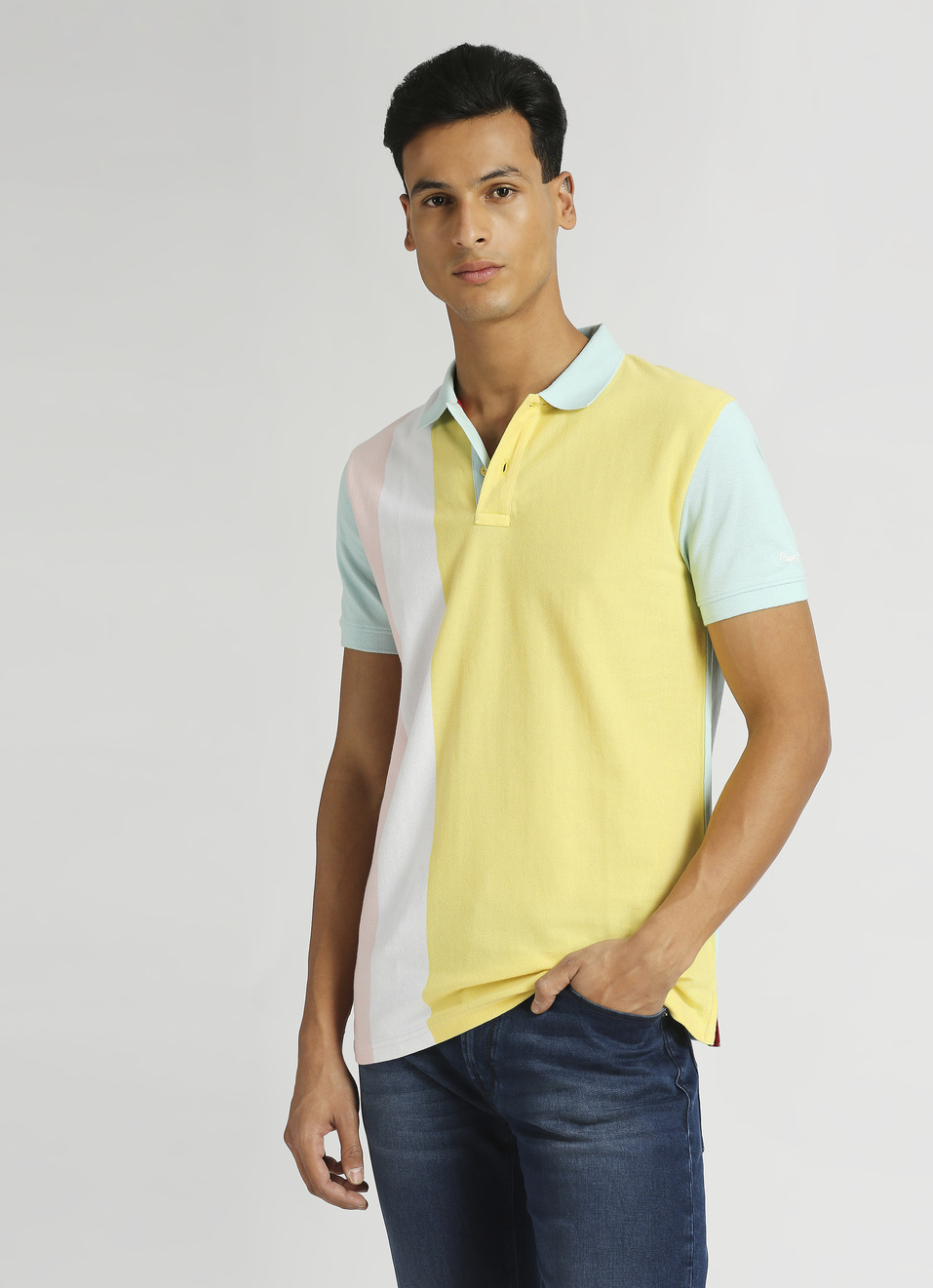 Sea Green Vertical Striper Pique Trendy Short Sleeve Polo, , large image number 0