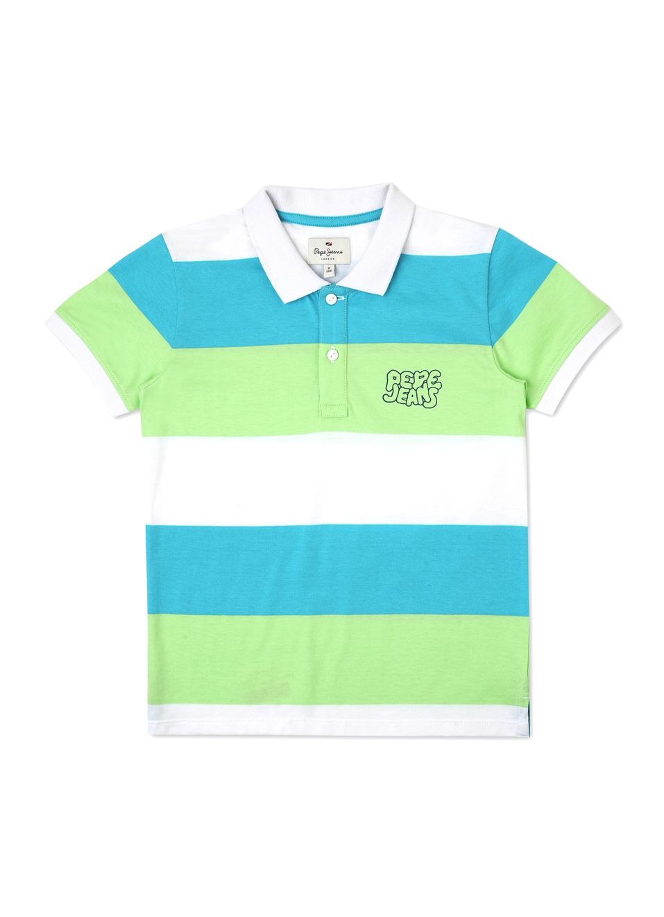 Boys Green Stripes Puff Print Ribbed Collar Polo, , large image number 0
