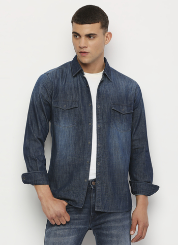Dark Blue Denim Long Sleeve Shirt