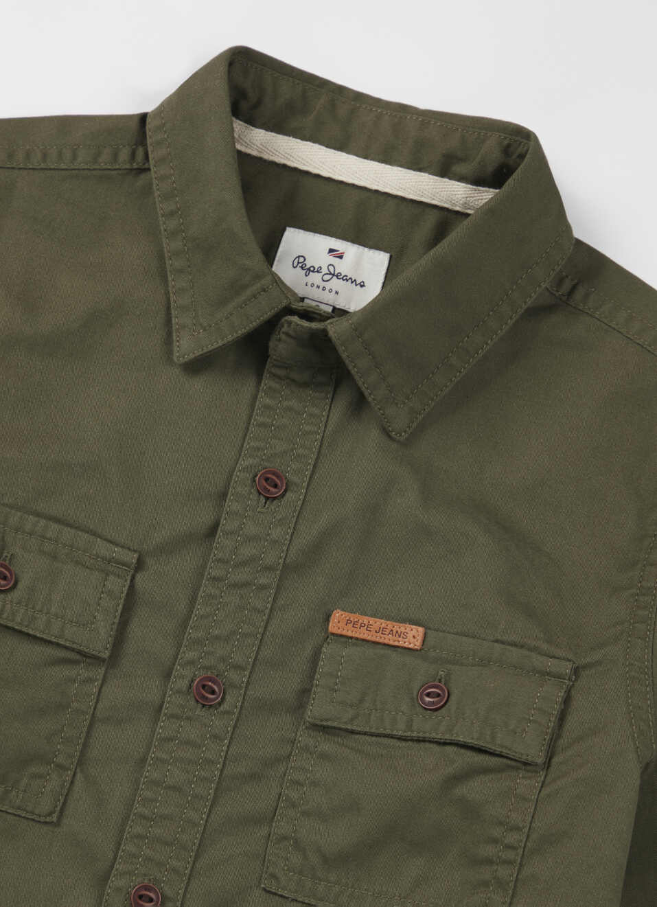 Boys Olive Double Pocket Full Sleeve Overdyed Shirt, , large image number 2