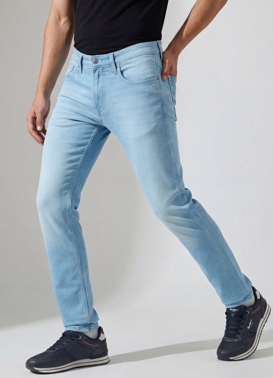 Men Light Blue Mid Rise Slim Fit Jeans, , large image number 0