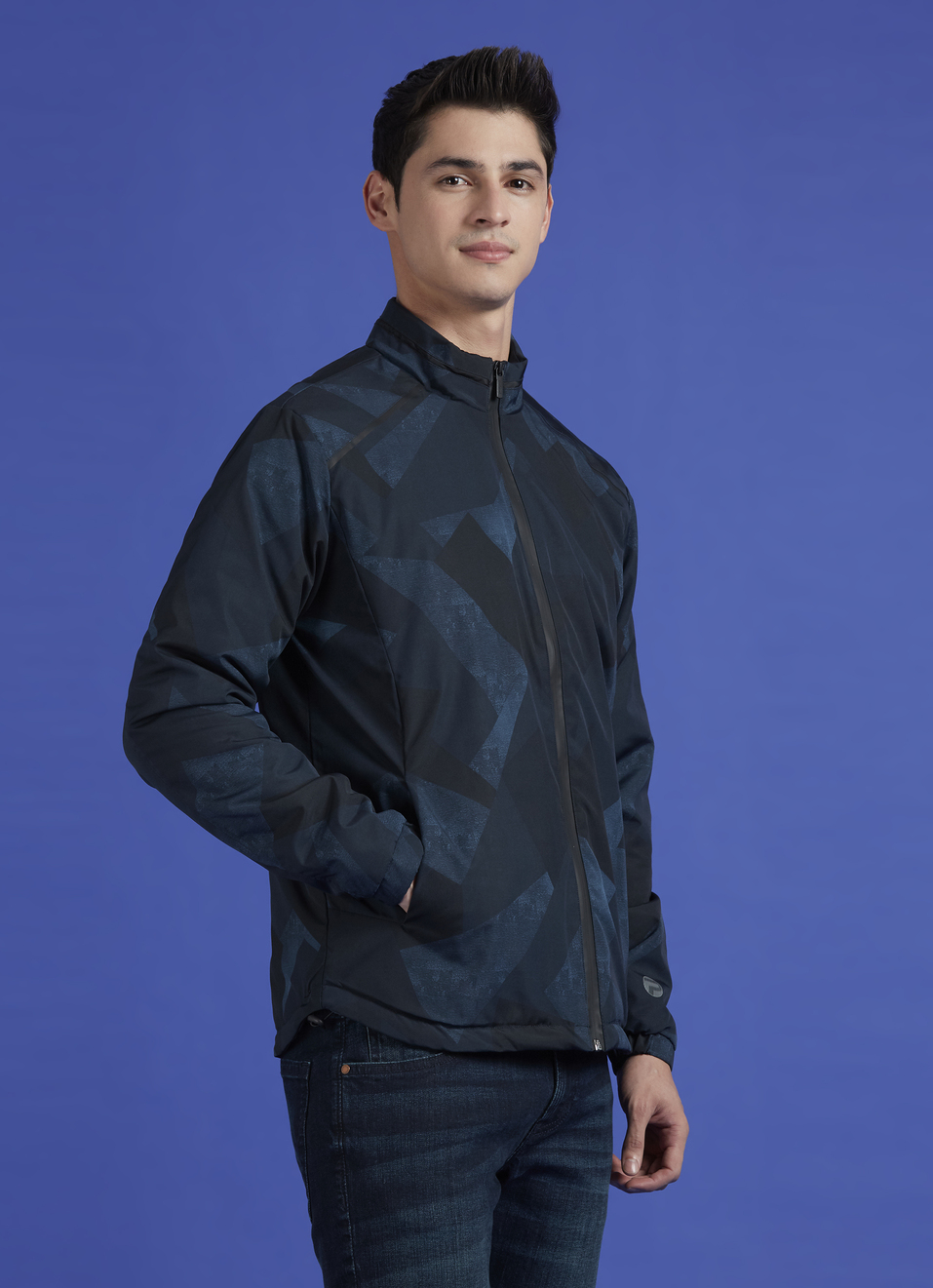 Black Abstract Print Full Sleeve Lightweight Jacket, , large image number 3