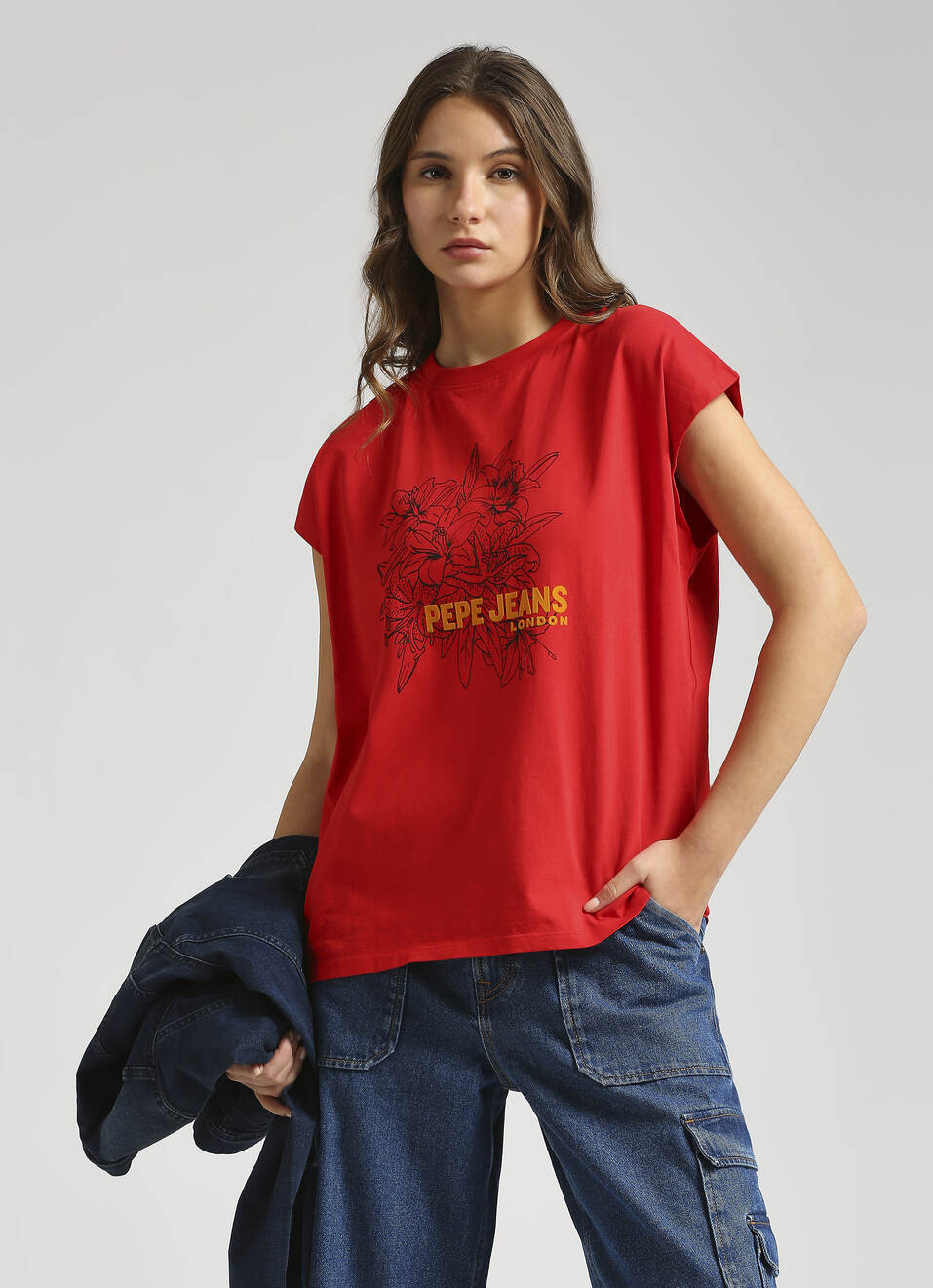 Red Oversized Graphic Print Extended Shoulder T-shirt, , large image number 5