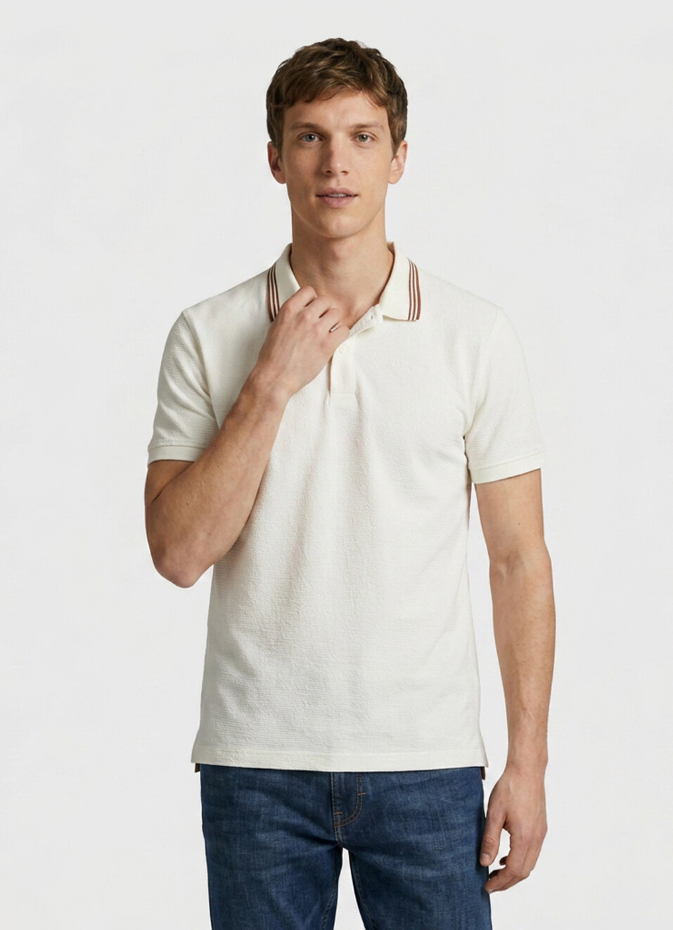 Men Off White Solid Polo Collar T-shirt, , large image number 1